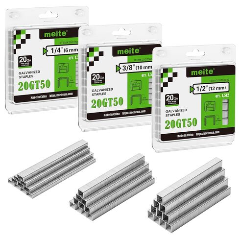 meite T50 Staples, 1/4", 3/8" and 1/2" Leg Staples for Staple Gun, 2,520 Counts, Galvanized, 20 Gauge 3/8 Inch Crown, Ideal for for Upholstery, Construction, Furniture, Crafts in Kuwait