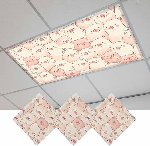 Pink Cute Pigs Magnetic Fluorescent Light Covers for Ceiling Lights 2x4 Ft, Modern Animals Cartoon Office Classroom Kitchen Drop Ceiling Light Covers Lighting Filters Shade Panel 3 Packs in Kuwait