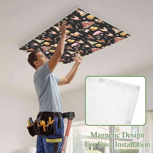 Farm Animals Magnetic Fluorescent Light Covers for Ceiling Lights 2x4 Ft,Country Barn Sheep Rooster Pig Flowers Black Office Kitchen Drop Ceiling Light Covers Lighting Filters Shade Panel 2PCSs in Kuwait
