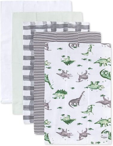 Burt's Bees Baby Organic Cotton Burp Cloths, 5-Pack, 17 x 12 Inches, Soft, Absorbent, Machine Washable, Happy Herbivores Solid Color in Kuwait