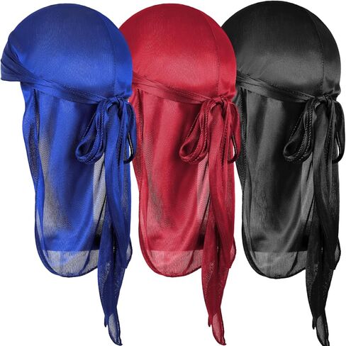 3pcs Durag for Kids Satin Baby Toddler Durag Head Wrap Cap with Long Tail in Kuwait