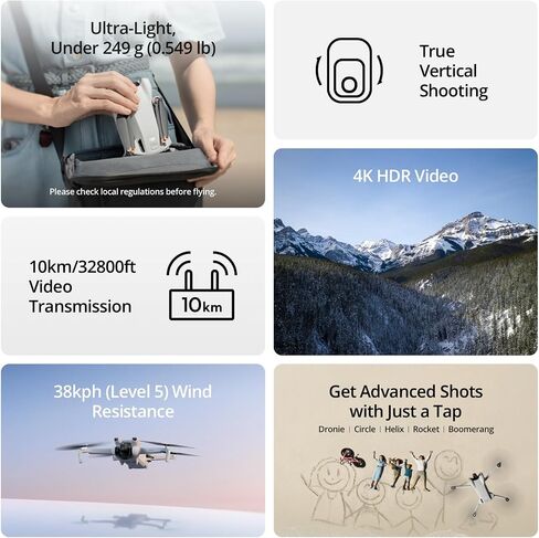 DJI Mini 3 Fly More Combo, Lightweight 3x Mechanical Gimbal Mini Camera Drone with 4K HDR Video, 3 Batteries for 114-min Flight Time, up to 32800ft (10km) Video Transmission, True Vertical Shooting in Kuwait