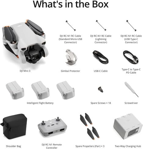 DJI Mini 3 Fly More Combo, Lightweight 3x Mechanical Gimbal Mini Camera Drone with 4K HDR Video, 3 Batteries for 114-min Flight Time, up to 32800ft (10km) Video Transmission, True Vertical Shooting in Kuwait