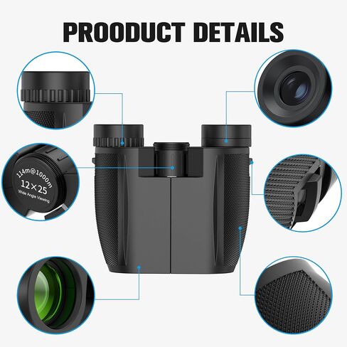 Binoculars 12x25 for Adults and Kids Compact Binocular Waterproof Binocular Wide Field of View for Bird Watching,Hiking,Hunting,Concert in Kuwait