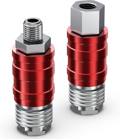 2 Pack 5-in-1 Universal Safety Exhaust Air Couplers - 1/4 Inch NPT Thread Male & Female Quick Connect, Prevent Hose Whip, Safe Disconnect for Air Hose in Kuwait
