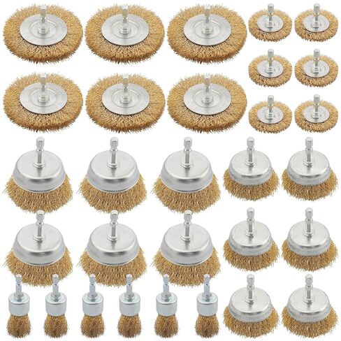 5 Pcs Wire Brush for Drill Set, Brass Wire Wheel for Drill, 1/4 Inch Hex Shank, Wire Brushes for Cleaning Rust for Drill in Kuwait