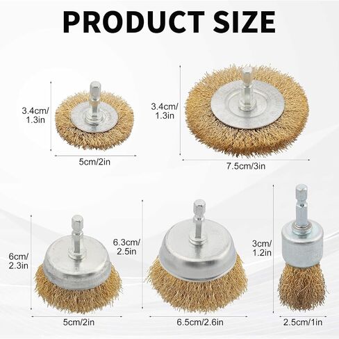 5 Pcs Wire Brush for Drill Set, Brass Wire Wheel for Drill, 1/4 Inch Hex Shank, Wire Brushes for Cleaning Rust for Drill in Saudi Arabia