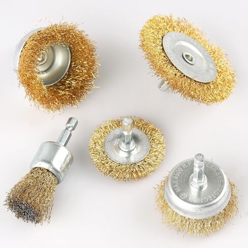 5 Pcs Wire Brush for Drill Set, Brass Wire Wheel for Drill, 1/4 Inch Hex Shank, Wire Brushes for Cleaning Rust for Drill in Saudi Arabia