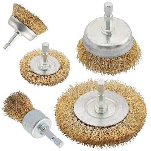 5 Pcs Wire Brush for Drill Set, Brass Wire Wheel for Drill, 1/4 Inch Hex Shank, Wire Brushes for Cleaning Rust for Drill in Saudi Arabia