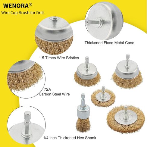5 Pcs Wire Brush for Drill Set, Brass Wire Wheel for Drill, 1/4 Inch Hex Shank, Wire Brushes for Cleaning Rust for Drill in Saudi Arabia