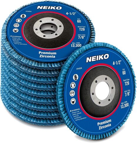 NEIKO 11143A 10 Pack Zirconia Flap Discs 4-1/2 for Angle Grinder, 60 Grit Flapper Wheel, Angled T29 Grinding Wheel 4.5 Inch, 7/8" Arbor Grinding Disc, Flap Wheel for Wood & Metal Sanding in Kuwait