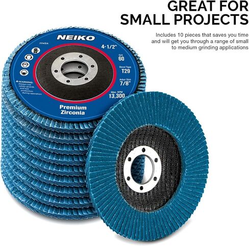 NEIKO 11143A 10 Pack Zirconia Flap Discs 4-1/2 for Angle Grinder, 60 Grit Flapper Wheel, Angled T29 Grinding Wheel 4.5 Inch, 7/8" Arbor Grinding Disc, Flap Wheel for Wood & Metal Sanding in Kuwait