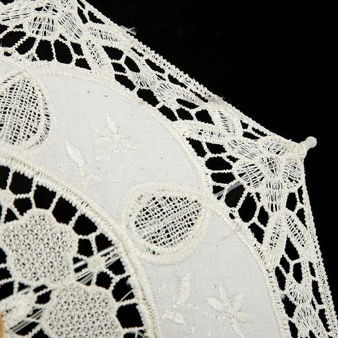Bridal Lace Umbrella for Wedding Photos – Handmade Beige Cotton Parasol, 10.2" X 11.4", Not RainProof in Kuwait