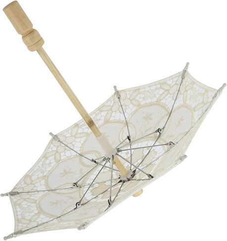 Bridal Lace Umbrella for Wedding Photos – Handmade Beige Cotton Parasol, 10.2" X 11.4", Not RainProof in Kuwait