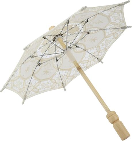 Bridal Lace Umbrella for Wedding Photos – Handmade Beige Cotton Parasol, 10.2" X 11.4", Not RainProof in Kuwait