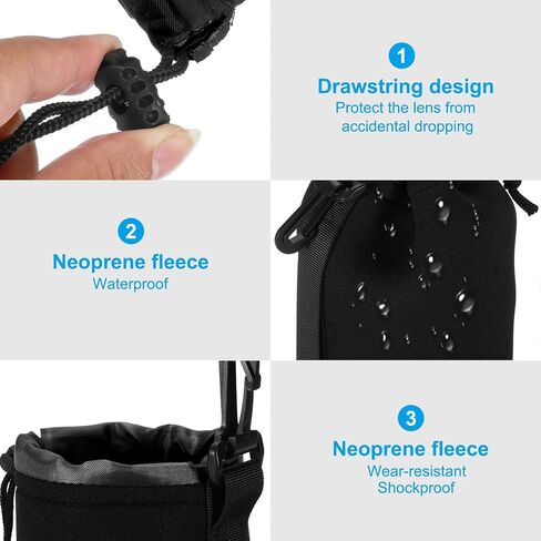 Camera Lens Bag, 3.3" IDx5.5" H Drawstring Lens Pouch with Thick Protective Neoprene, Lens Case for DSLR Camera Lens, Water Coffee Cups Black in Kuwait
