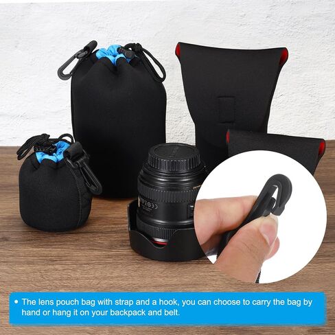 Camera Lens Bag, 3.3" IDx5.5" H Drawstring Lens Pouch with Thick Protective Neoprene, Lens Case for DSLR Camera Lens, Water Coffee Cups Black in Kuwait