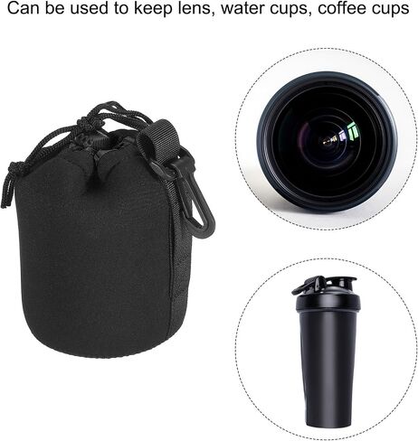 Camera Lens Bag, 3.3" IDx5.5" H Drawstring Lens Pouch with Thick Protective Neoprene, Lens Case for DSLR Camera Lens, Water Coffee Cups Black in Kuwait