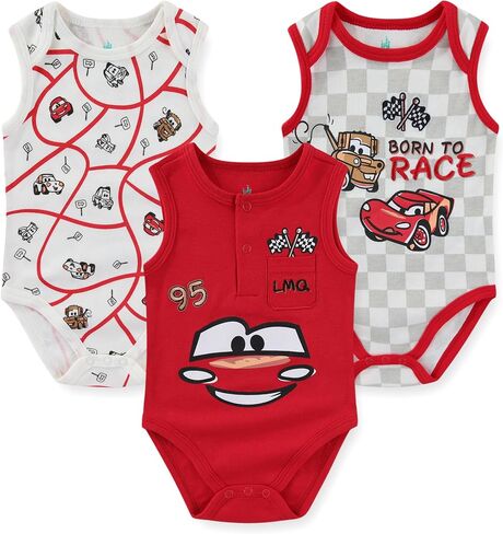 Disney Cars Lightning McQueen Baby Boys 3 Pack Sleeveless Bodysuit for Newborn and Infant in Kuwait
