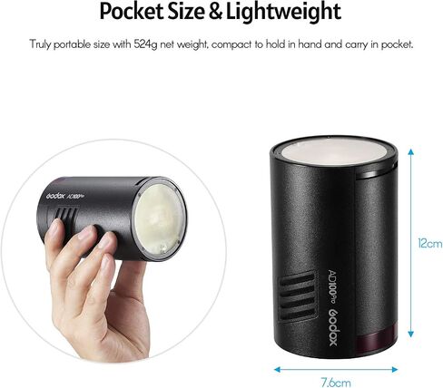 GODOX AD100Pro Pocket Studio Flash Light Photography Light OLED Screen 5800K 1/8000s Sync TTL/Multi/M Flash Built-in 2.4G Wilreless X System 5 Groups 32 Channels with Rechargeable 2600mAh Battery in Saudi Arabia