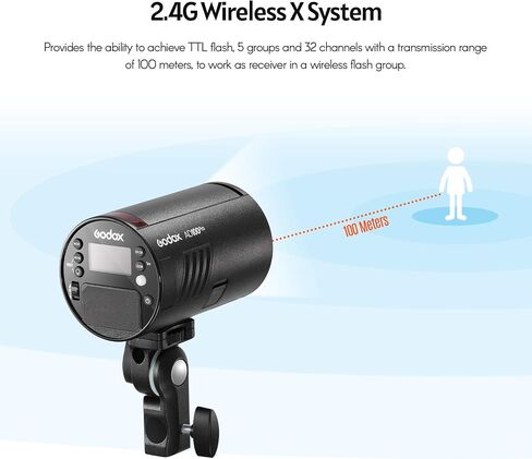 GODOX AD100Pro Pocket Studio Flash Light Photography Light OLED Screen 5800K 1/8000s Sync TTL/Multi/M Flash Built-in 2.4G Wilreless X System 5 Groups 32 Channels with Rechargeable 2600mAh Battery in Saudi Arabia