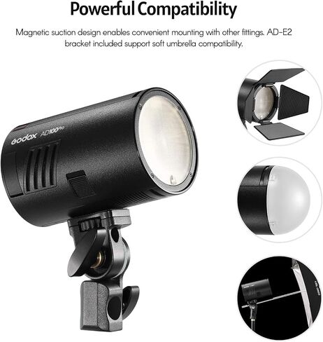 GODOX AD100Pro Pocket Studio Flash Light Photography Light OLED Screen 5800K 1/8000s Sync TTL/Multi/M Flash Built-in 2.4G Wilreless X System 5 Groups 32 Channels with Rechargeable 2600mAh Battery in Saudi Arabia