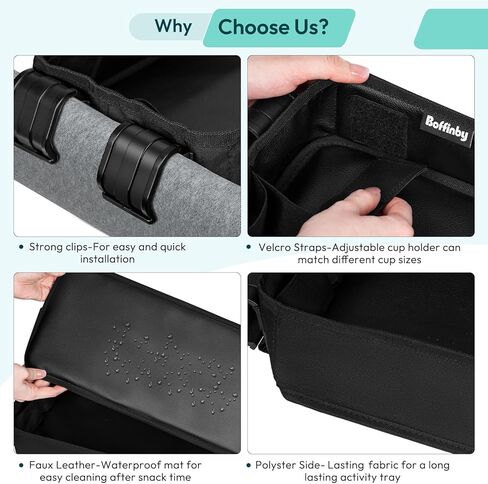 Double Sided Stroller Tray Fits for Wonderfold Wagon- Kids Snacks & Activities - Faux Leather Sides for Eating - 4 Cup Holders-W4 accessories, Easy to Use and Clean, Play On the Go (W4 Series) in Kuwait