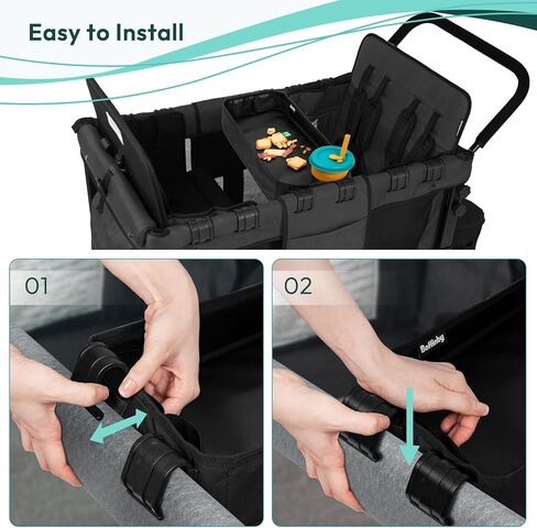 Double Sided Stroller Tray Fits for Wonderfold Wagon- Kids Snacks & Activities - Faux Leather Sides for Eating - 4 Cup Holders-W4 accessories, Easy to Use and Clean, Play On the Go (W4 Series) in Kuwait