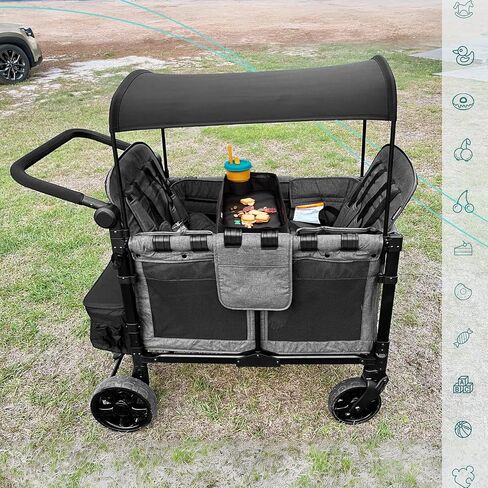 Double Sided Stroller Tray Fits for Wonderfold Wagon- Kids Snacks & Activities - Faux Leather Sides for Eating - 4 Cup Holders-W4 accessories, Easy to Use and Clean, Play On the Go (W4 Series) in Kuwait