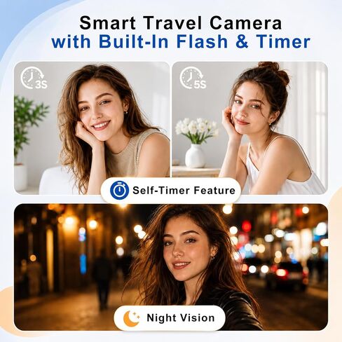4K Digital Camera with Flip Screen, 4800W Point and Shoot Digital Cameras for Photography, 180° Rotating Selfie Camera with 32GB SD Card,Neck Lanyard,Fill Light for Teens Kids Travel(White) in Kuwait