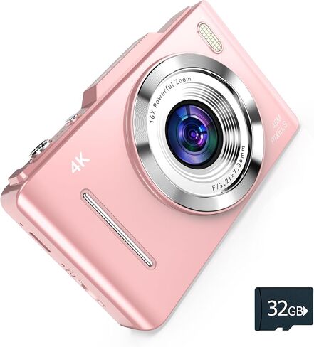 4K Digital Camera - 48MP Photos 32GB SD Card & Lanyard Included - Travel-Friendly, Digital Point and Shoot Camera, Kid-Sized, Small Camera Gift for Kids, Girls, Students & Teens in Kuwait