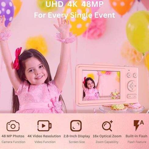 4K Digital Camera - 48MP Photos 32GB SD Card & Lanyard Included - Travel-Friendly, Digital Point and Shoot Camera, Kid-Sized, Small Camera Gift for Kids, Girls, Students & Teens in Kuwait