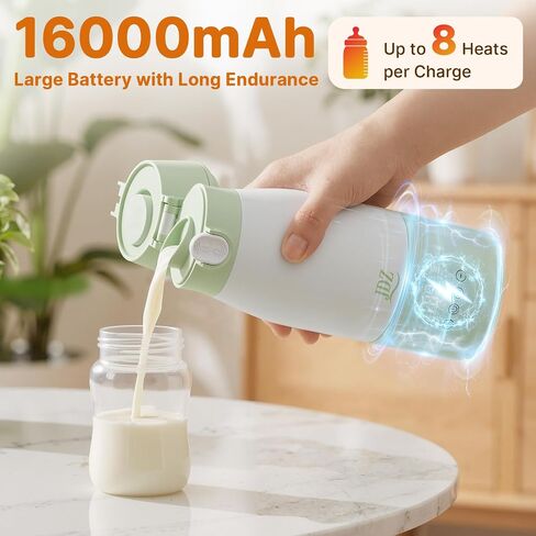 Portable Baby Bottle Warmer, 16000mAh Rechargeable Travel Milk Warmer | 7 Temp Settings, 316 Stainless Steel Fast Heating Leak-Proof Bottle Warmer for Breastmilk & Formula, Night Feeds & On the Go in Kuwait