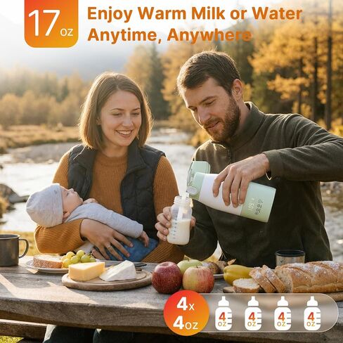 Portable Baby Bottle Warmer, 16000mAh Rechargeable Travel Milk Warmer | 7 Temp Settings, 316 Stainless Steel Fast Heating Leak-Proof Bottle Warmer for Breastmilk & Formula, Night Feeds & On the Go in Kuwait
