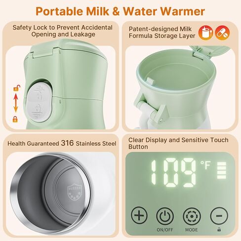 Portable Baby Bottle Warmer, 16000mAh Rechargeable Travel Milk Warmer | 7 Temp Settings, 316 Stainless Steel Fast Heating Leak-Proof Bottle Warmer for Breastmilk & Formula, Night Feeds & On the Go in Kuwait