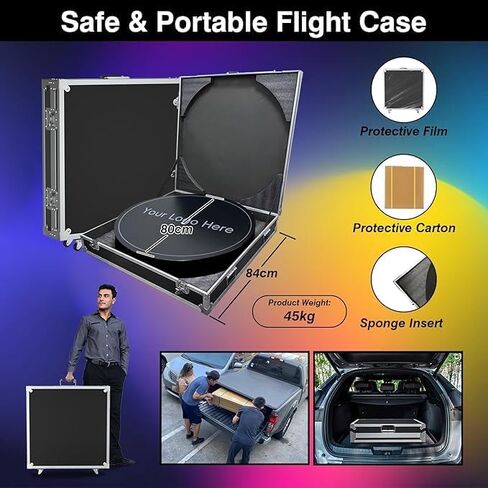 360 Photo Booth for Parties 39.5"/100cm for 4-7 People,Square LED Light Lasts 4–6H, App & Remote 360 Photo Booth Automatic Rotation Photography and Video Recording,360 Booth Free Customizable Logo in Kuwait