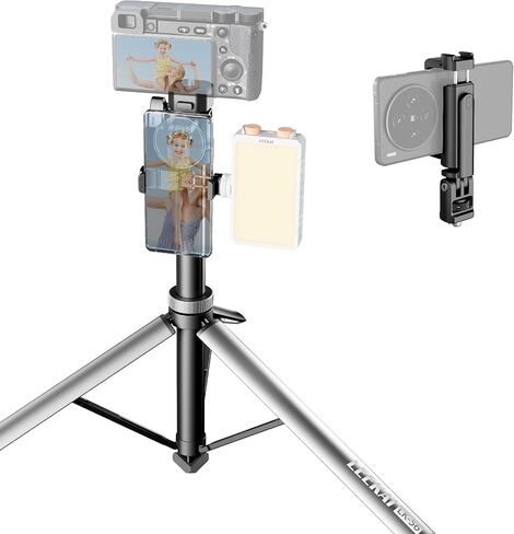 Leekai Aluminum Light Stand with Phone Holder, 83.9''/213cm Adjustable Tripod, Extendable Camera Phone Tripod with 1/4" Screw for Travel, DSLR Camera, Ring Light, Video Rig, Max Load 20 lbs in Kuwait