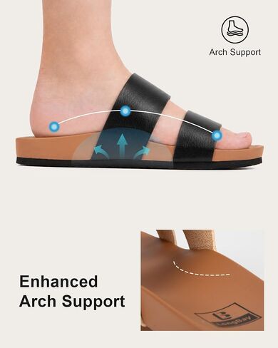 LongBay Women’s Slide Sandals Comfortable Arch Support Non Slip Summer Flat Sandals for Beach Vacation Daily Walking Black, US10 in Kuwait