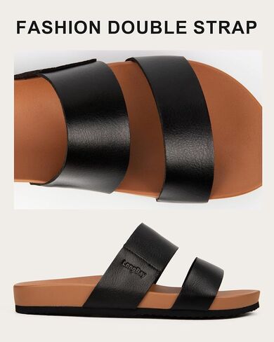 LongBay Women’s Slide Sandals Comfortable Arch Support Non Slip Summer Flat Sandals for Beach Vacation Daily Walking Black, US10 in Kuwait