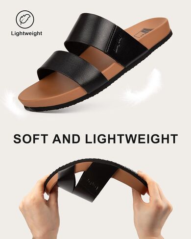 LongBay Women’s Slide Sandals Comfortable Arch Support Non Slip Summer Flat Sandals for Beach Vacation Daily Walking Black, US10 in Kuwait