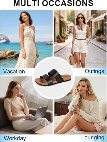 LongBay Women’s Slide Sandals Comfortable Arch Support Non Slip Summer Flat Sandals for Beach Vacation Daily Walking Black, US10 in Kuwait