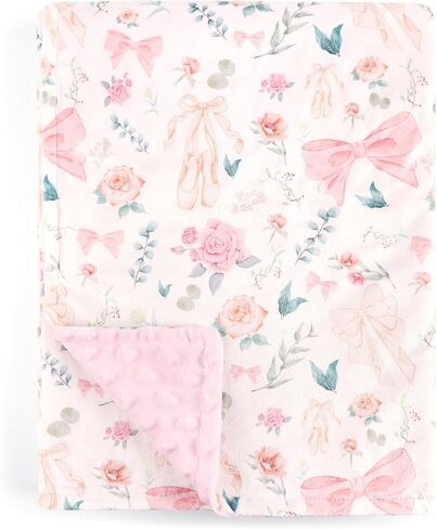 GFU Baby Blanket for Boys and Girls, Soft Minky Infant Receiving Blanket with Dotted Backing Double Layer, Newborn Toddler Bed Blanket with Pink Flowers, 30 x 40 Inch in Kuwait