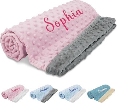 Personalized Baby Blanket,Personalized Gifts for Girls,Custom Embroidered Blanket with Name,Super Soft Double Layer Dotted Backing Nursery Minky Dot Blankets in Kuwait