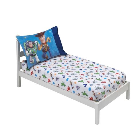 Disney Toy Story 4 - Blue, Green, Red & White 2 Pack Toddler Fitted Crib Sheet & Standard Size Pillowcase Set, Blue, Green, Red, White in Kuwait