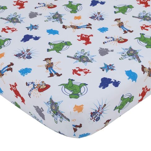 Disney Toy Story 4 - Blue, Green, Red & White 2 Pack Toddler Fitted Crib Sheet & Standard Size Pillowcase Set, Blue, Green, Red, White in Kuwait