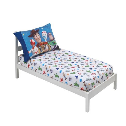 Disney Toy Story 4 - Blue, Green, Red & White 2 Pack Toddler Fitted Crib Sheet & Standard Size Pillowcase Set, Blue, Green, Red, White in Kuwait