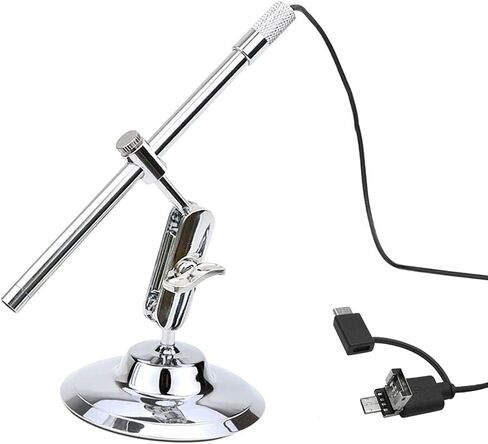 USB Digital Microscope, Portable 10X to 200X HD Inspection Camera with 2MP Sensor 8 Adjustable LEDs 2 in 1 USB Micro USB Type C Connector Stand Base for Students Collectors in Kuwait
