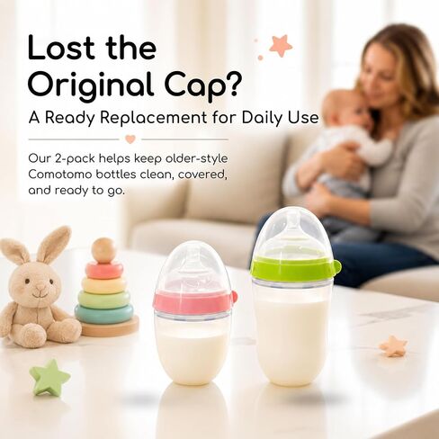 CHUBBIEE Bottle Caps for Classic Comotomo Baby Bottles, 2-Pack | Food-grade PP, concave easy-grip design, leak-resistant and dust protection, BPA-free and top-rack dishwasher safe. in Kuwait