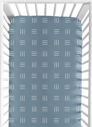 Sweet Jojo Designs Dark Blue Boho Mudcloth Boy or Girl Fitted Crib Sheet Baby Toddler Bed Nursery - Slate Blue and White Bohemian Woodland Tribal Southwest Mud Cloth Hatch Gender Neutral Triple Line in Kuwait