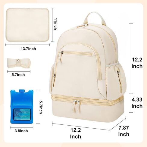 GDNasist Breast Pump Backpack Fit for Spectra S1 and S2 with Removable Cooler Compartment, Pumping Bag for Pump Accessories, Breast Pump Bag for Work, Travel and Family Use Beige in Kuwait